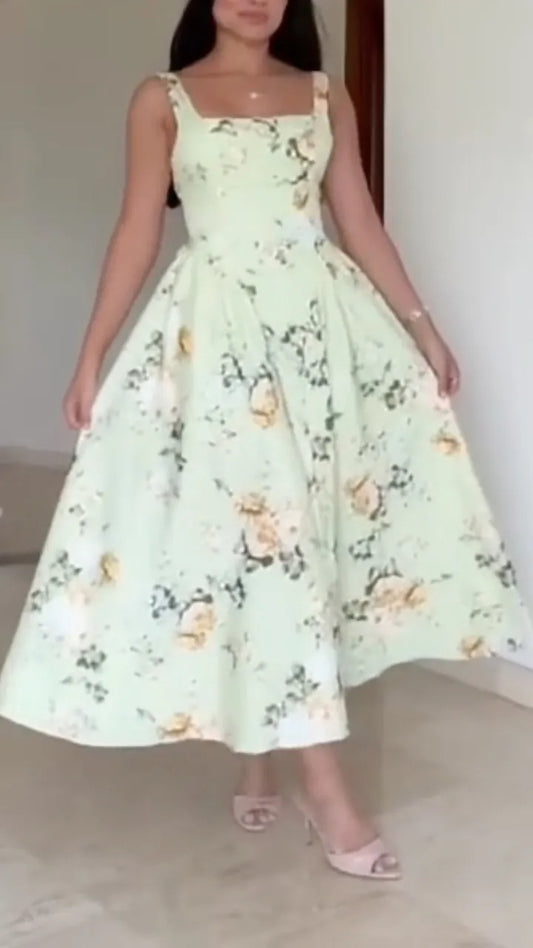 Light Green Floral Swing Dress