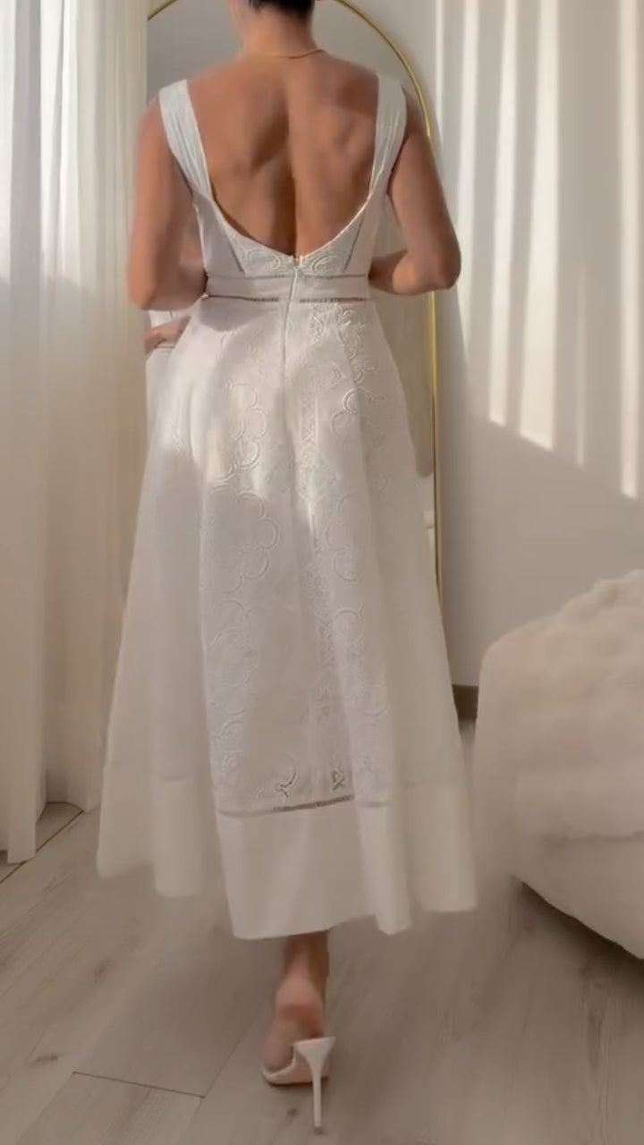 White Embroidered Midi Dress
