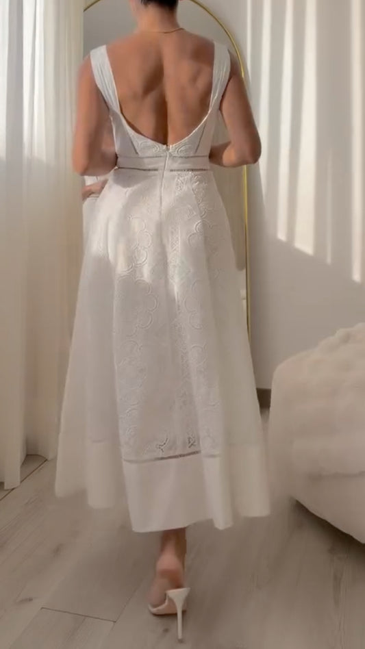 White Embroidered Midi Dress