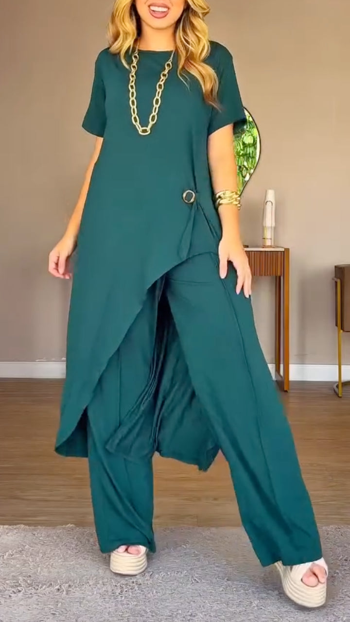Asymmetric Longline Top & Harem Wide Leg Pants Co‑Ord Set