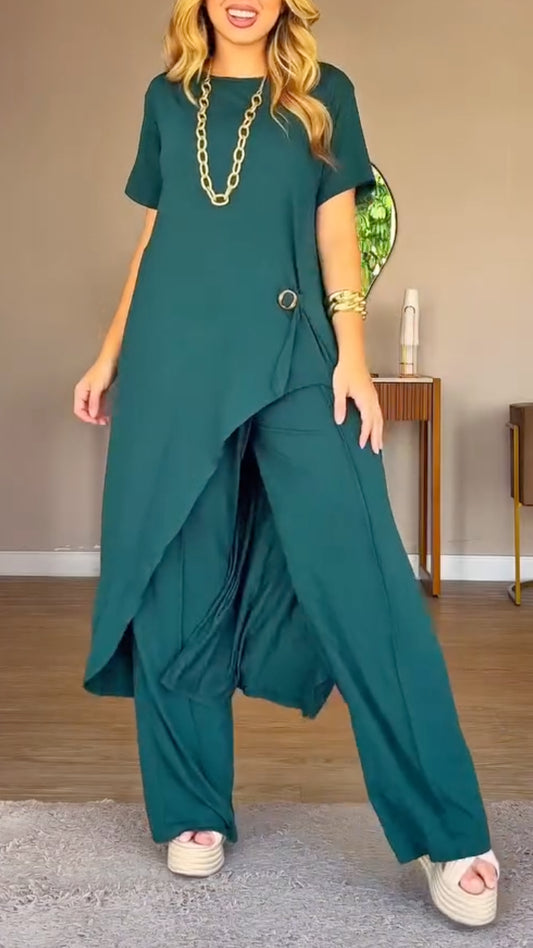 Asymmetric Longline Top & Harem Wide Leg Pants Co‑Ord Set