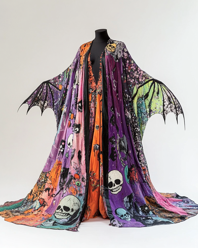 Women's Halloween Bat Wing Sleeve Contrast Color Exaggerated Cape fcab