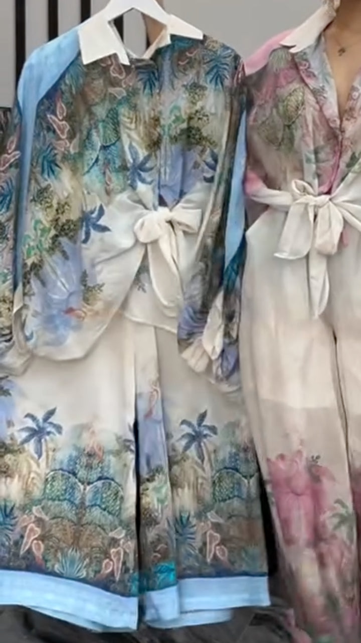 Floral Print Oversized Shirt & Pants Co-Ord Set