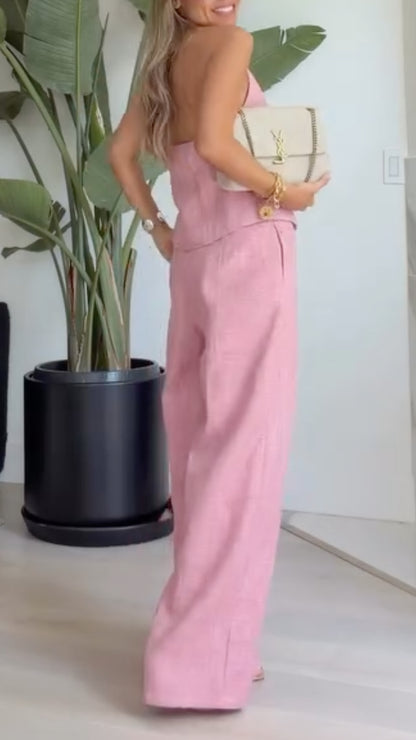 Pink Linen Halter Waistcoat Co-Ord Set