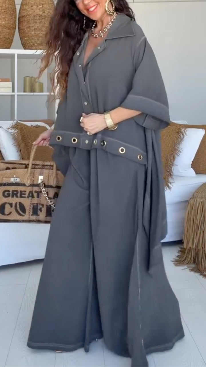 Button-Down Shirt & Wide Leg Pants Co-Ord