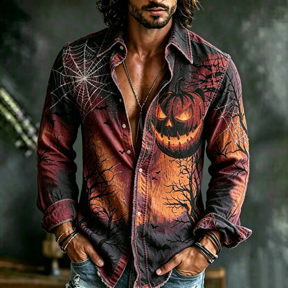 Men's Retro Halloween-themed Printed Long-sleeve Shirt