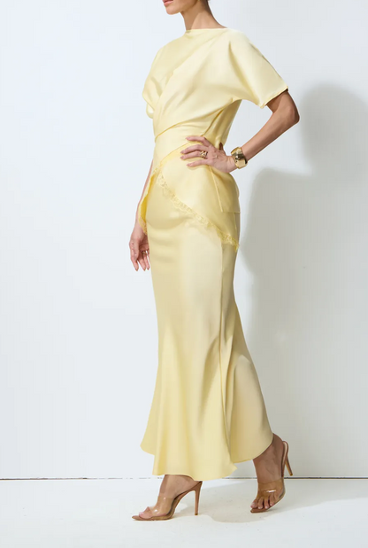 Elegant Yellow High Waist Long Dress Matching Set