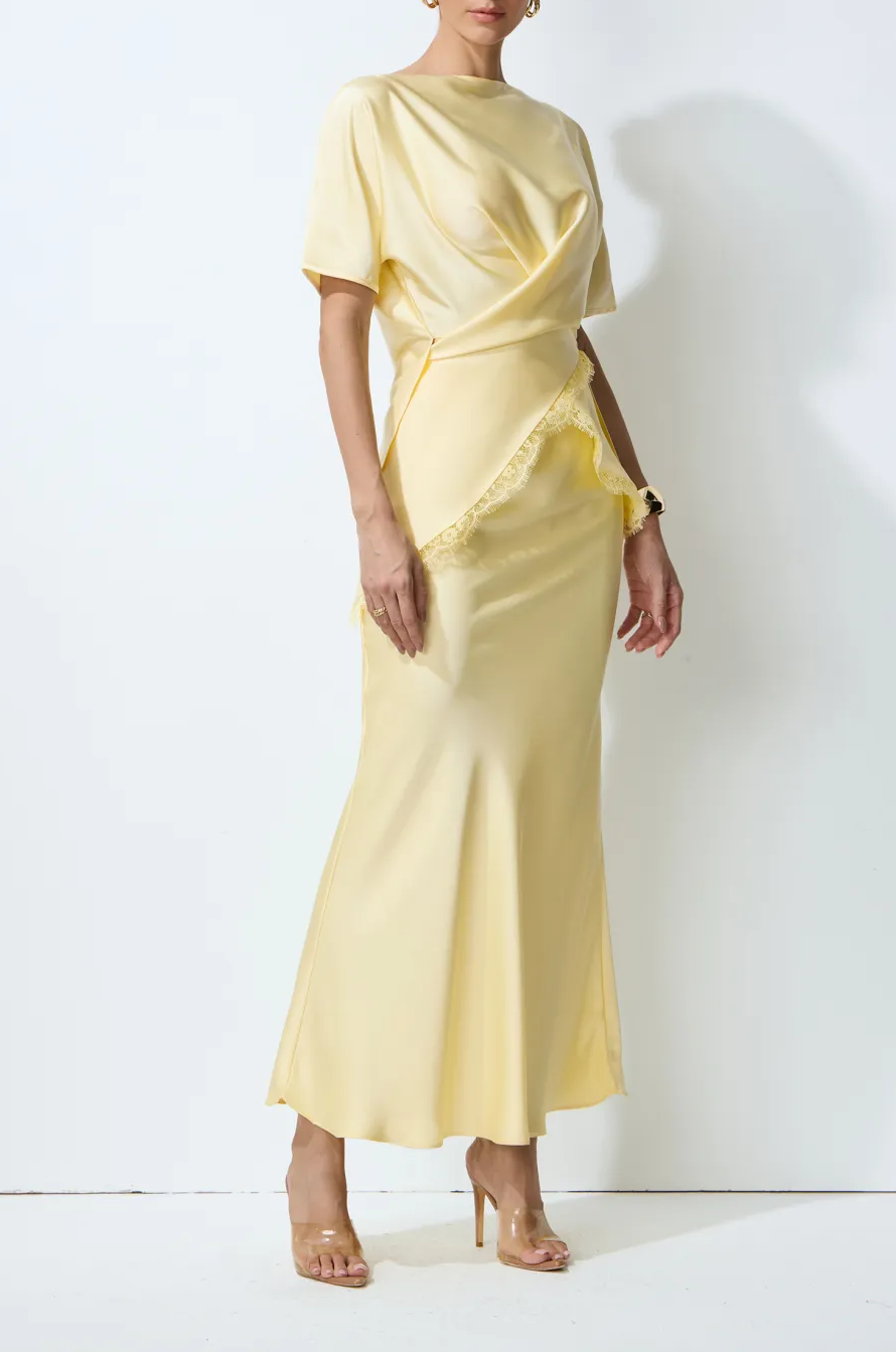 Elegant Yellow High Waist Long Dress Matching Set