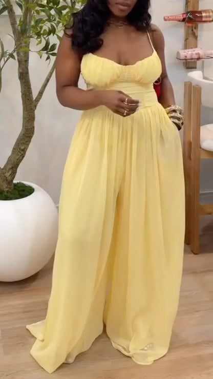 Spaghetti Strap Sweetheart Neck Wide-Leg Jumpsuit