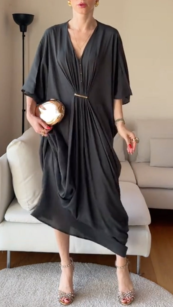V Neck Batwing Sleeve Asymmetrical Hem Dress