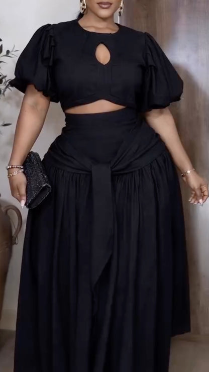 Taupe Linen-Blend Cropped Top & Wrap Maxi Skirt Two-Piece Set