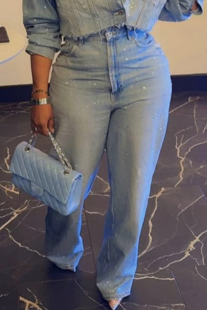 Light Blue Rhinestone Denim Co-Ord Set