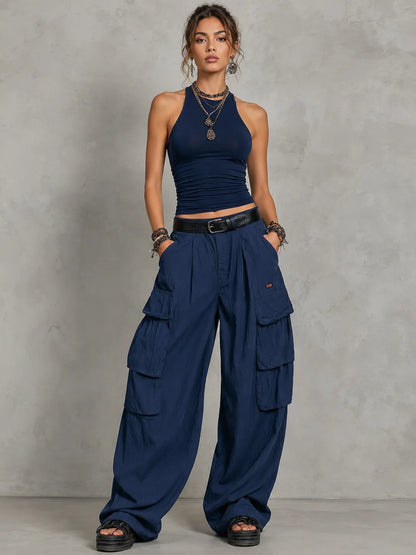 Casual & Cozy Cotton Vest and Cargo Pants Two-Piece Set