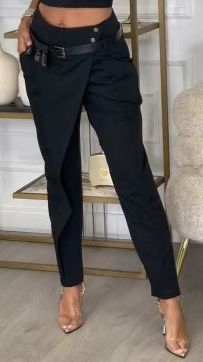 Women's Overlapping-Waist Harem-Style Casual Trousers