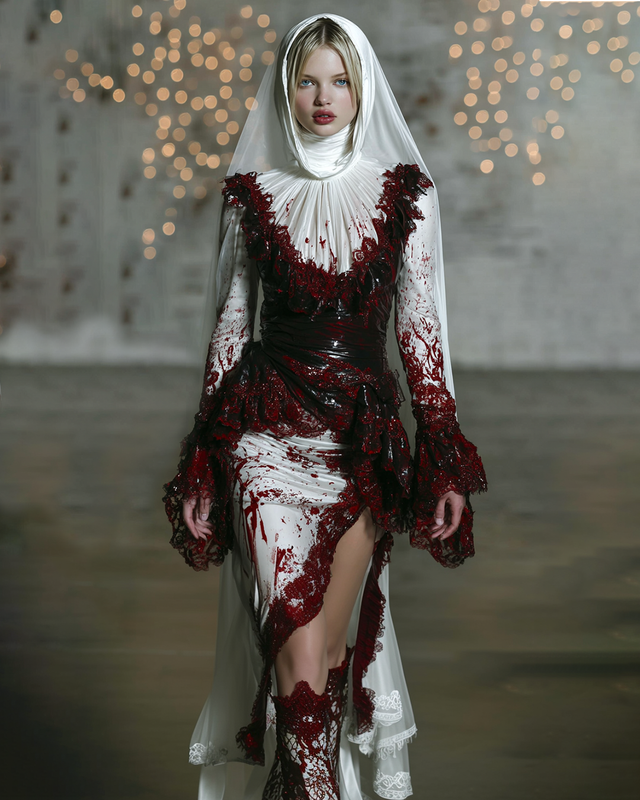Halloween Themed Blood Contrast Lace Dress fdd6