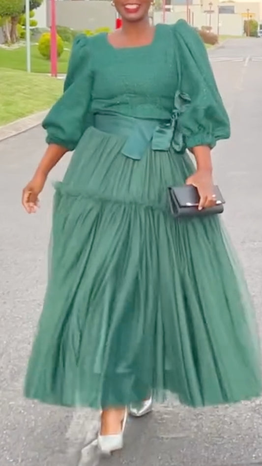 Green Puff Sleeve Top & Tiered Tulle Skirt Co-Ord Set