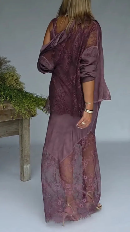 Women's Lace-Trimmed Slip Dress & Cardigan Set