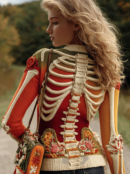 Vintage Halloween Anatomy In Gradient Art Chunky Knitted Sweater